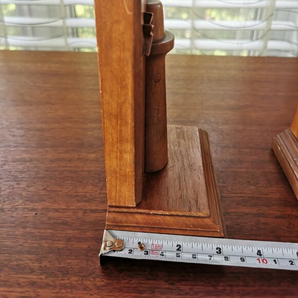 Hand Carved Wooden Nautical Bookends, VTG Wood Intarsia Sailboat and Lighthouse - Picture 12 of 12